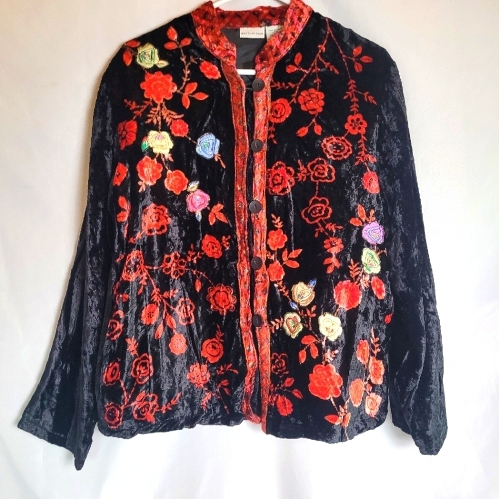 VTG White Stag Embroidered Beaded Floral Boho Velour Jacket Size M(8/10)